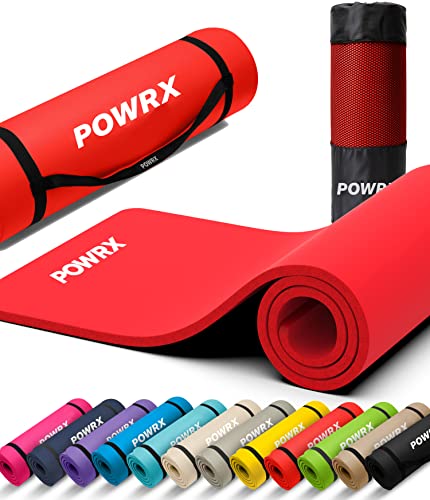 Powrx Yoga Mat Thick | Exercise Mat 1/2" - 3 Widhts With Carrying Strap And Bag | Non-Slip Workout Mat For Women Men Home Fitness Stretching Pilates Gymnastics Floor Gym Equipments, Red #TOP2