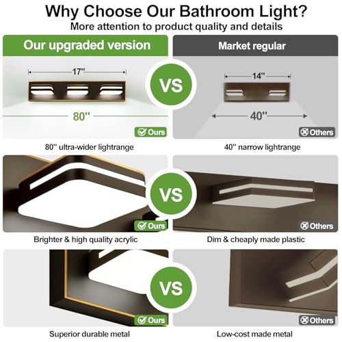 Image of Torondo 360 Rotate LED Bathroom Vanity Light Fixtures, Acrylic Vanity Lights for Bathroom, Modern Wall Lighting Fixtures Over Mirror Living, Oil Rubbed Bronze, Natural White, 3-Light, 17-Inch