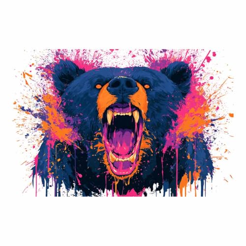 Peinture sur toile ours sauvage PUQAAEO multicolore 80x120cm pour decoration de salon