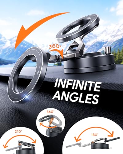 Meifigno for Magsafe Car Mount, [Metal Alloy Arm] Strongest Vacuum Suction & Magnetic Phone Holders for Your Car, Adjustable Car Phone Mount, Car Accessories for iPhone 17 16 15 14 13 12& Android - image 3