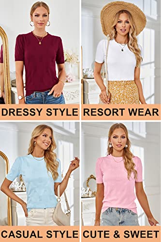 Image of Arach&Cloz Women's Short Sleeve Crew Neck Sweaters Trendy Teacher Work Tops