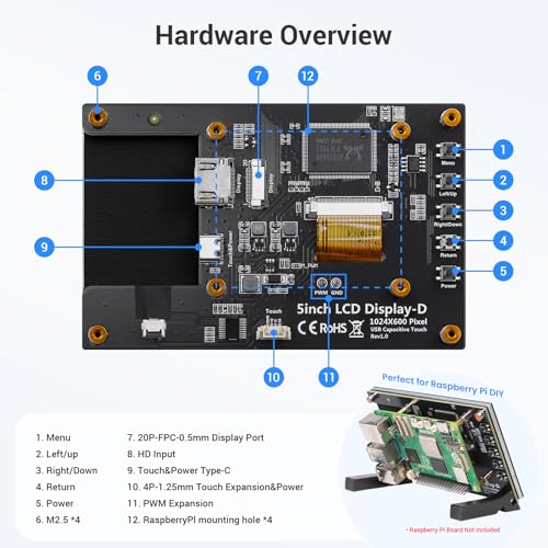 Image of ELECROW 5 Inch Touchscreen Monitor for Raspberry Pi, 1024X600 IPS HD Capacitive Touch Screen Display with Acrylic Stand, Plug and Play, Compatible with Raspberry Pi 5 /4 /3, Banana Pi, Jetson Nano