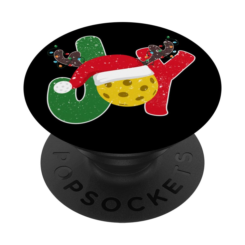 Christmas Pickleball Joy Reindeer Santa Pickleball Player PopSockets Swappable PopGrip, Black