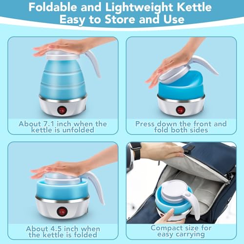Image of COLBEX Travel Kettle Electric Small Foldable Portable Kettle,Silicone Collapsible Heating Water Boiler Tea Pot for Camping,Easy for Storage with Separable Power Cord (Assorted Color)