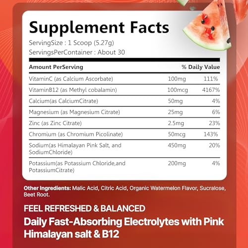 Image of Rosabella Electrolyte Drink Powder - Watermelon - Sugar-Free Hydration Drink Mix - Electrolytes Powder with Sodium, Potassium, Magnesium, Calcium - Travel Jar - 30 Servings (5.6 oz)