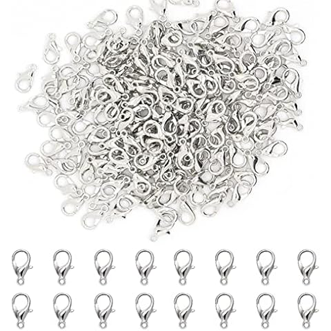 GZGXKJ 110 Stück Silber Halskettenverschluss 12mm Karabinerverschluss Metall Karabinerverschlüsse Schmuck Herstellung Zubehör Hummer Schließe Cover