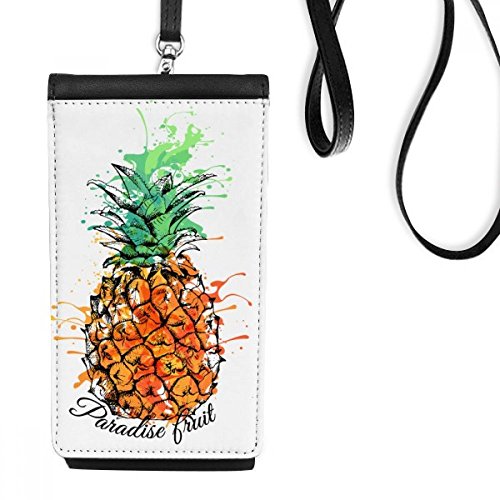 Bourse en cuir suspendu pour téléphone portable motif fruits tropicaux noir