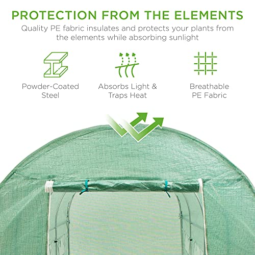 Best Choice Products 15x7x7ft Walk-in Greenhouse Tunnel, Garden Accessory Tent for Backyard, Home Gardening w/ 8 Roll-Up Windows, Zippered Door