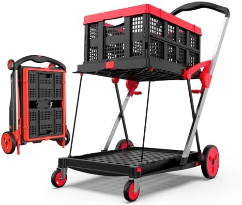 Collapsible Shopping Cart with Wheels, 200 lbs Capacity Grocery C...