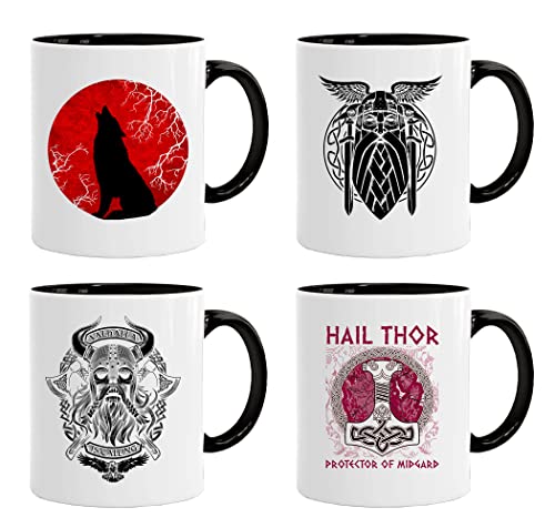Acen Merchandise Juego de 4 tazas Viking 01 | Taza de té de café para desayuno/regalos de cumpleaños para papá/tío/mamá