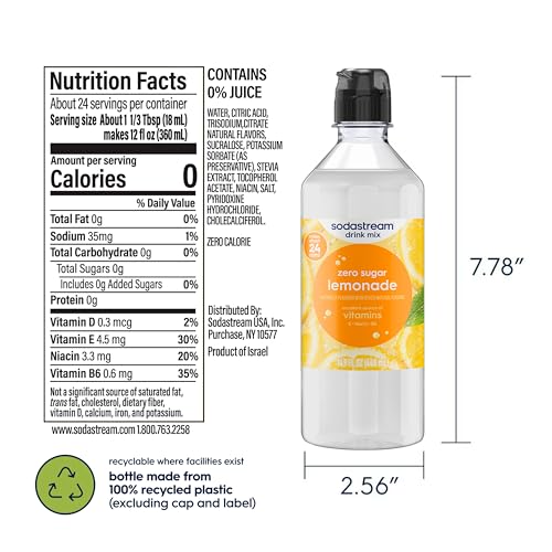 Image of Sodastream Zero Lemonade Drink Mix, New Pour Bottle 14.9 Fl Oz (Pack of 4)