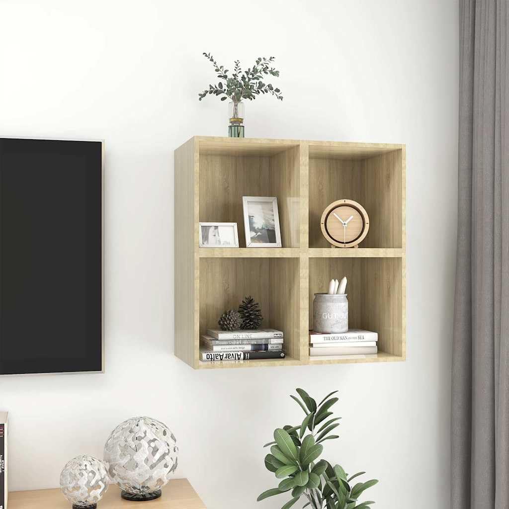 Set di 4 armadi da parete in legno di rovere Sonoma, 37 x 37 x 37 cm, mensole sospese per soggiorno, camera da letto, cucina