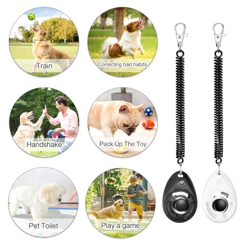 Feirdhoo Hunde Clicker,4 Stück Pet Training Clicker 2*Hundepfeife 2*Hunde Clicker Großem Knopf perfekt für Welpen und Dog Training und Erziehung Auch für Katzen Pferde (Schwarz + Weiß)