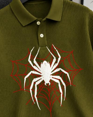 Image of AUSK Men's Spider Graphic Printed Polo T-Shirt | Cotton Blend Textured Regular Fit Half Sleeve Zip Polo Neck Casual T-Shirt for Men