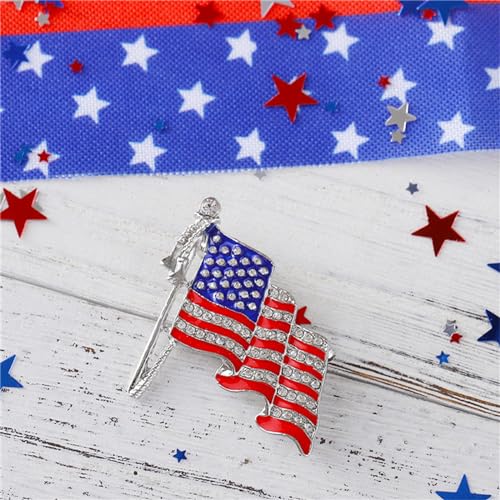 Image of Rhinestone Waving USA Flag Brooch Pin for Men Women Silver Tone Fashion Crystal 4th of July American Patriotic Medal Blue Red Enamel Brooches Dress Accessories Veterans Independence Memorial Day Jewelry