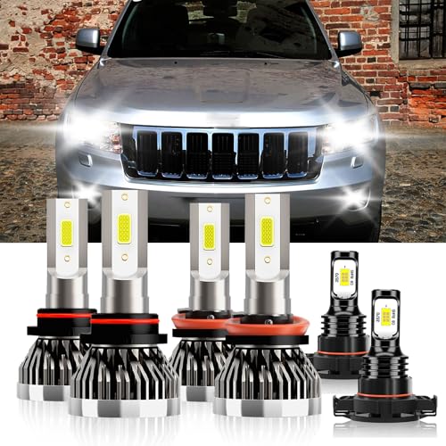 TXBILMOO Compatible For Jeep Grand Cherokee 2011-2013 9005 H11 High/Low Beam 5202 Fog Light Bulbs Plug and Play Pack of 6