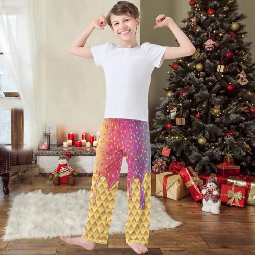 Boys' Pants Purple Ice Cream Drip Joggers Elastic Long Bottoms Trousers Sweatpants with Pockets Size 6-142