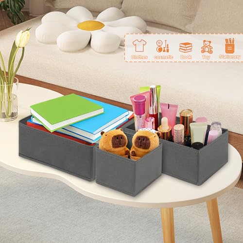 9 Pack Drawer Organisers for Clothes, Underwear Drawer Divider, Dresser Organizer Bins, Foldable Fabric Storage Box for Socks Bras Ties Scarves, Wardrobe Closet Storage Cubes - Grey - Image 6