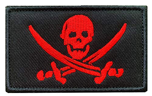 Antrix Red Pirate Patch Jolly Roger Military Morale Patch Hook & Loop Pirate Flag Tactical Patch