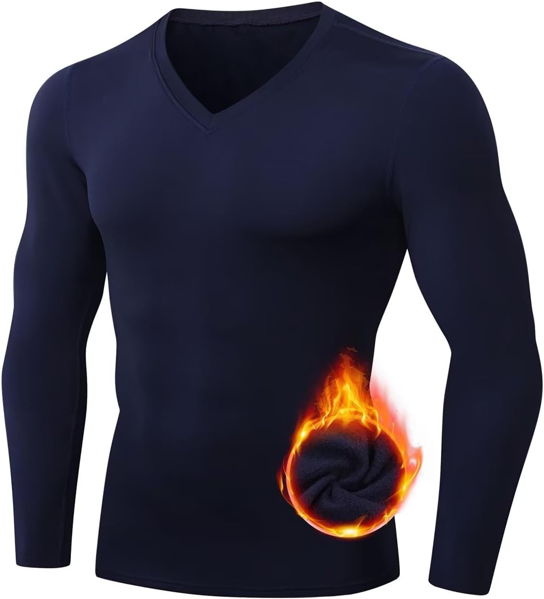 Men's Thermal Compression Shirts V Neck Fleece Lined Long Sleeve Athletic Base Layer Tops for Running Workout