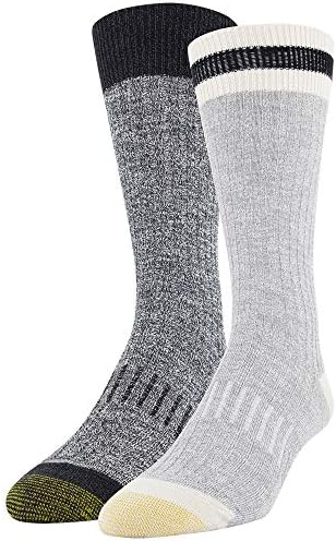 Gold Toe Men's Casual Traveler Slub Crew Socks, 2 Pairs, Light Grey/Black/White, Shoe Size: 6-12