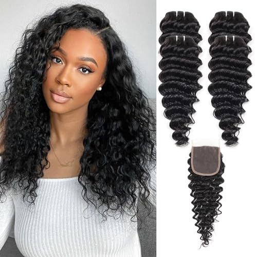 JTdebade Deep Wave Human Hair bundles 14 Inch 12A...