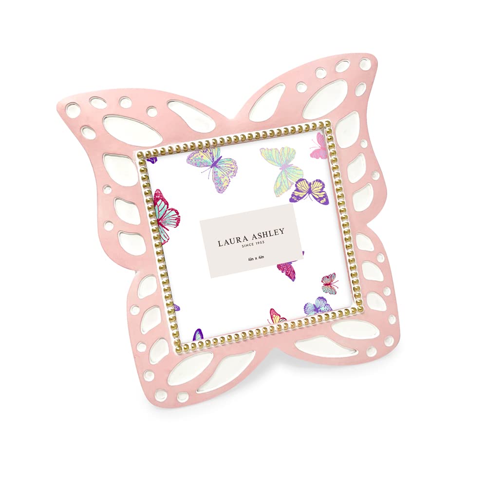 4x4 Pink Resin Butterfly Picture Frame with Dotted Edges, Photo Frame with Black Fabric Easel, Made for Tabletop & Wall-Hanging Display (4x4, Pink)