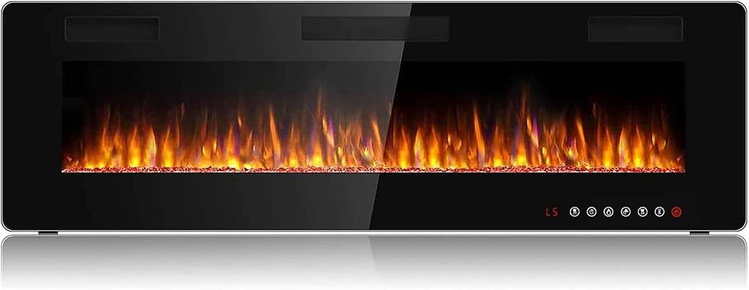 Waleaf Elektrokamin, 152,4 cm Elektrischer Kamin mit Heizung, 3D-Flammeneffekt, 12 Flammenfarben, Wandkamin und Einbaukamin mit Fernbedienung für Wohnzimmer & Innenräume, 1500W, Schwarz