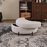 HaoChrymec Halbmond-Hocker mit Chenille, Stauraum, Beige, 86 x 47.5 x 43 cm
