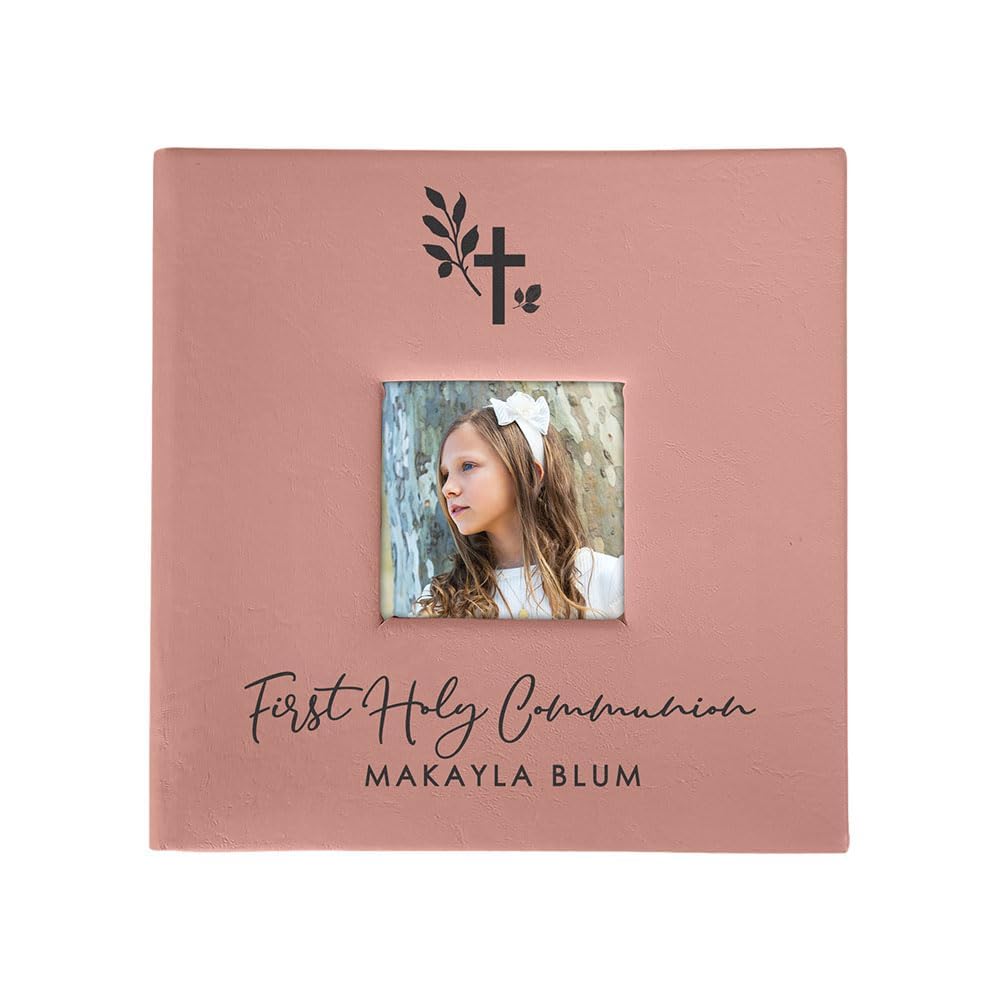 Personalized Religious Cross Photo Album Small Leatherette 4x6 Holds 100 Photos Faith Gift