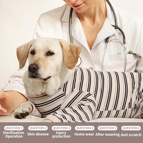 Image of Dog Recovery Suit, Pet Surgery Suits for Female Male, Striped Recovery Shirt Dog Abdominal Wounds Bandages, E-Collar & Cone Alternative, Neuter Stop Licking Onesie Body Suits for Large Dogs