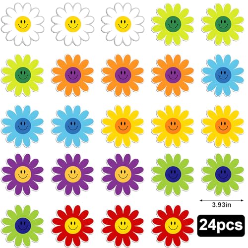 Image of Zpana Car Flower Magnet Decals, 24PCS Magnetic Funny Stickers for Vehicle Bumper Mirror Window, Cute Automotive Exterior Retro Decoration Accessories, Universal for SUV, Truck, RV(Style B)