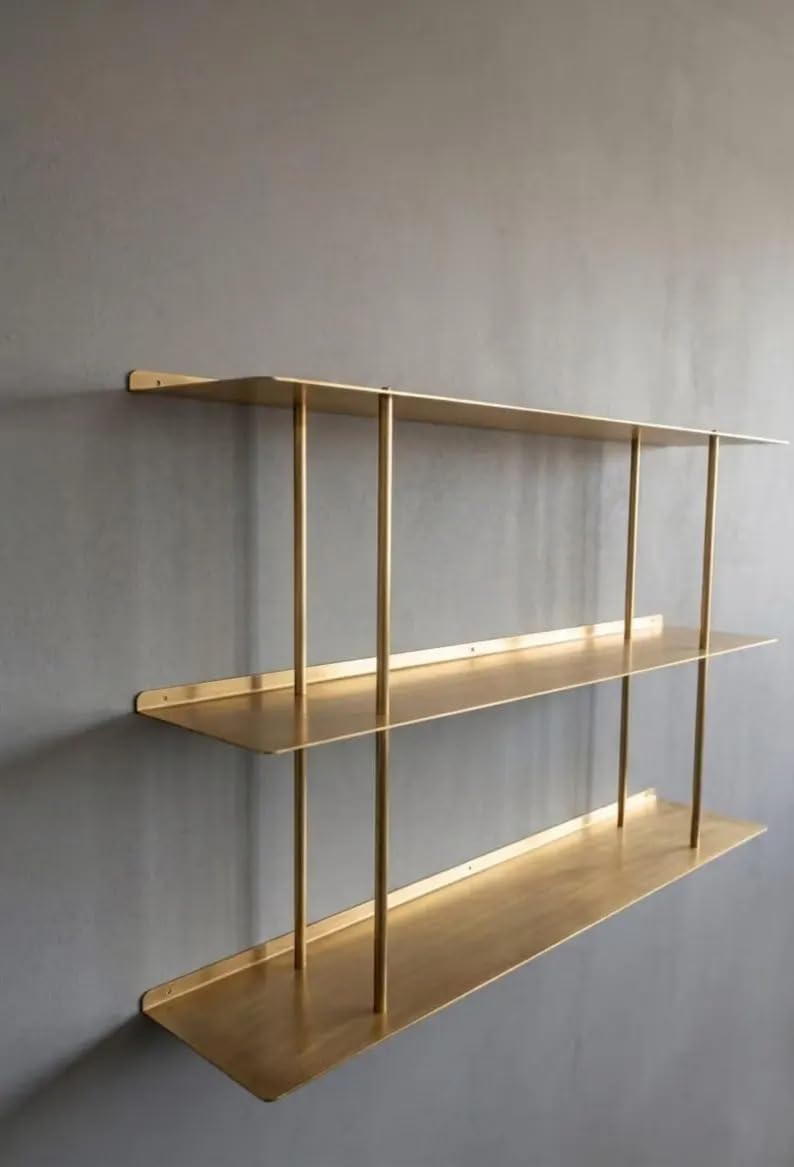 Solid Brass 3-Tier Floating Wall Organizer | Luxury Gold Display Rack, 100cm
