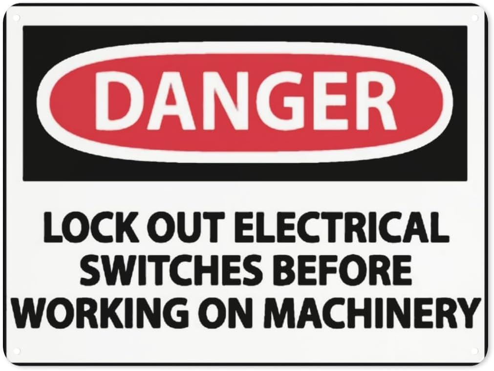 Warning Notice Danger Lock Out Electrical Switches Rust Free Aluminum Tin Sign - Traffic Safety Decor with Pre-Drilled Holes for Workplace, Factory - 12x8 Inch​