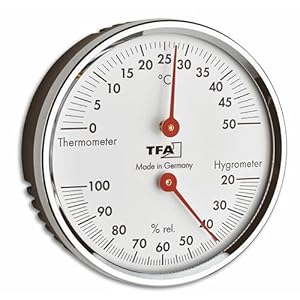TFA Dostmann Analoge thermo-hygrometer, 45.2041.42, met metalen ring, ter controle van temperatuur en luchtvochtigheid, gemaakt in Duitsland, zilver, 120 x 29 x 235 mm (l x b x h).
