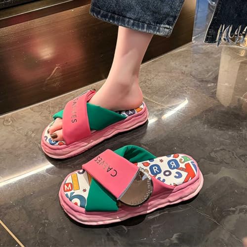Multicolor Graffiti Style Lightweight Flat Sandals for Women EVA Comfortable Casual Slip On Slides for Beach Slippers Pool Travel Vacation Cute Summer Shoes Anti Slip Sole2