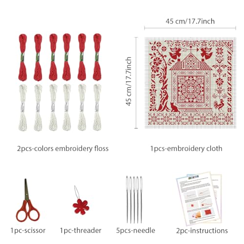 Image of FREEBLOSS 11CT Cross Stitch Kits Country House Stamped Embroidery Kits with Instruction Cross Stitch Wall Hanging Kit for Needlepoint Adults Wall Art Decoration 18x18in /45x45cm