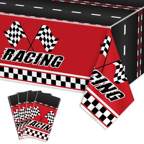 APUXXJUPA 4 Pcs Racing Car Table nappes - Nappes rectangulaires à Carreaux pour Race Car Party Supplies Boys Baby Shower, 130 x 220 cm