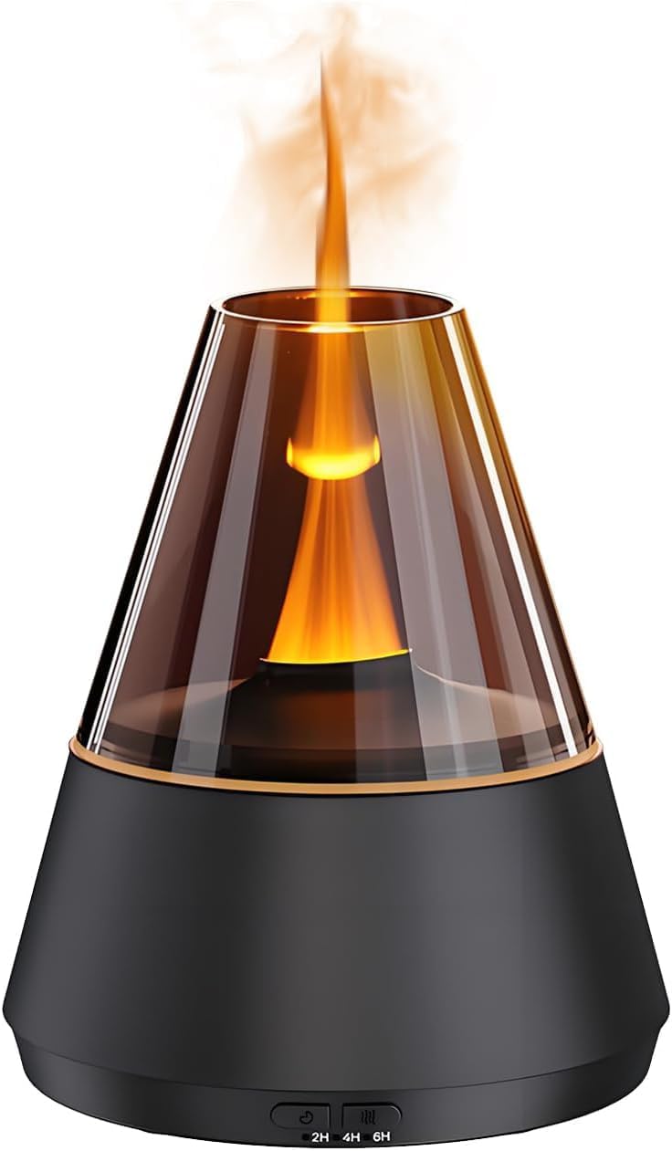 Qumox A9 Diffusore di aromi a fiamma 150ml – Umidificatore di oli essenziali con effetto fiamma e luce ambientale multicolore, timer 2H/4H/6H, spegnimento automatico, nebbia fredda ad ultrasuoni