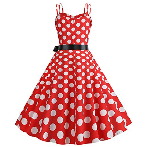 Image of Women Vintage Polka Dot 1950s Rockabilly Halter Audrey Dress Retro Floral Evening Cocktail Swing Dress