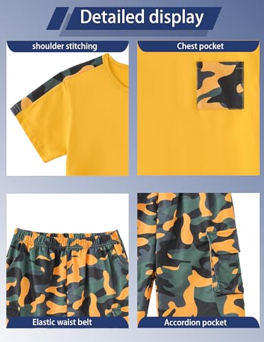 Image of mksodopy Boys Summer Outfit Set 2 Piece T Shirt and Camo Shorts Casual Clothes for Little Big Boys 5-16