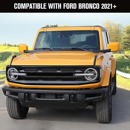 Image of Jimen Compatible with Ford Bronco 2021-2023, 6PCS Front Grille Inserts Mesh Grill Cover Exterior Trim Accessories (Matte Black)