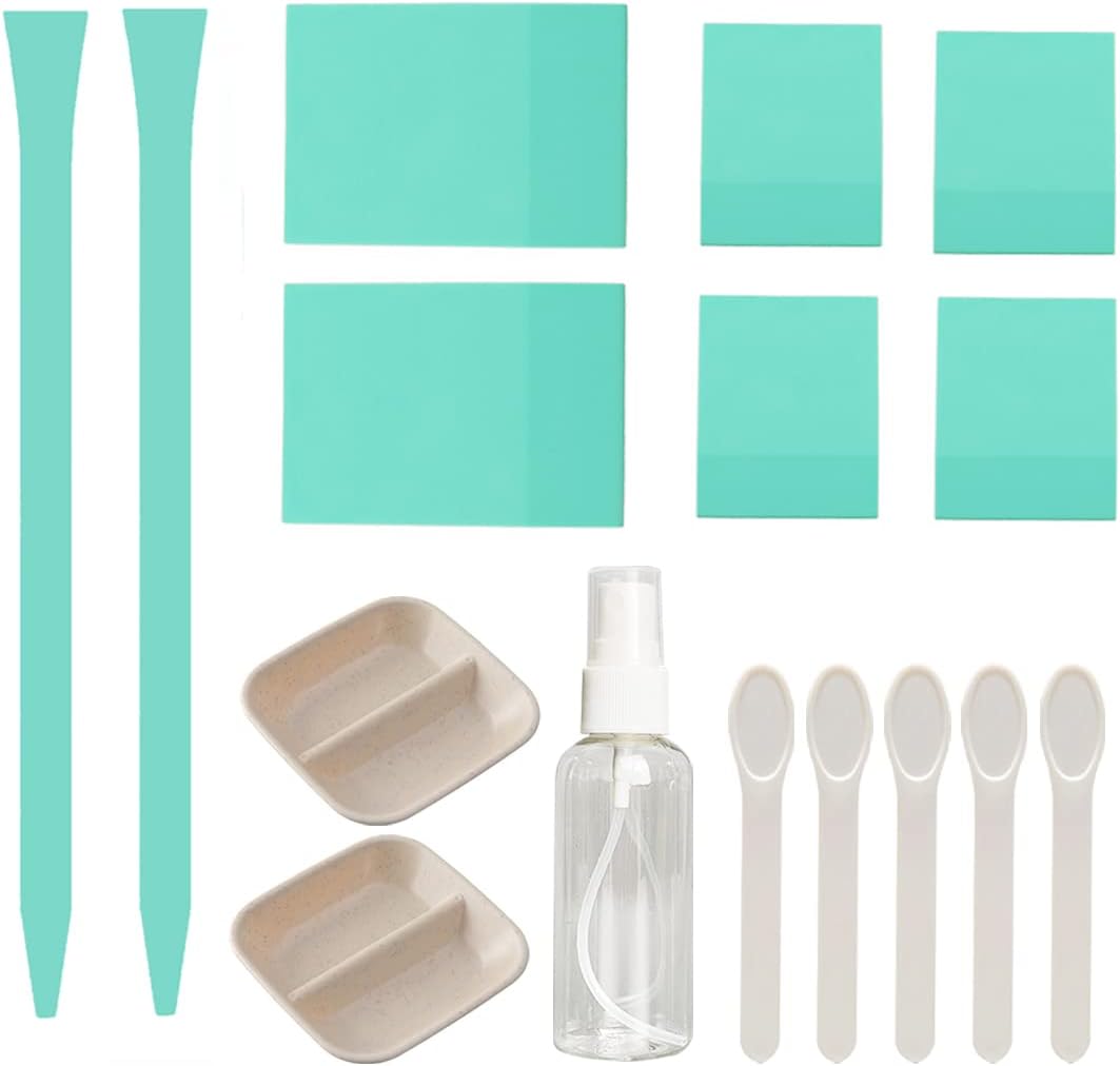 DGAGA 16 Packs Chalk Paste Squeegee Set Screen Printing Tools for Painting Chalk Paste/Ink, 2PCS Silk Screen Stencils Rubber Mini Squeegees Sticks Pens, 5 Stir Sticks, 2 Color Trays and Spray Bottle