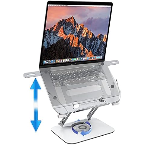 BRIDGERTON.UK Laptop Stand for desk 360° Rotatable Base height Adjustable Portable & Foldable Alloy Laptop Riser, Compatible up to 17 inches laptops with Heat-Vent Extendable Wings & Holding Clips Cover
