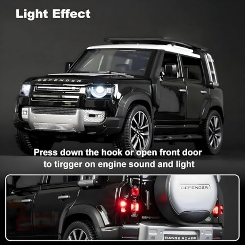 Image of 1:32 Scale Land Rover Defender Model Car - Exclusive Alloy Metal Pullback Toy with Openable Doors, Lights, and Music
