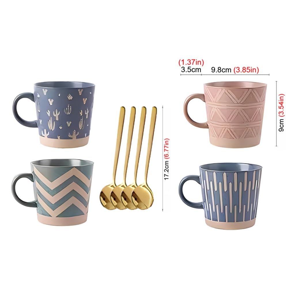 Filiżanki Do Kawy Filiżanka kawy o pojemności 11,8 uncji, kubek ceramiczny w stylu vintage z uchwytem, ​​kubki śniadaniowe i mleczne odpowiednie do torebek z herbatą Latte Cocoa(4pcs/B)