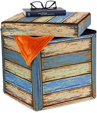 Relaxdays Pouffe with Storage Space, Padded Stool, Vintage Design, Foldable, HxWxD: 38 x 37.5 x 37.5 cm, Multicolored