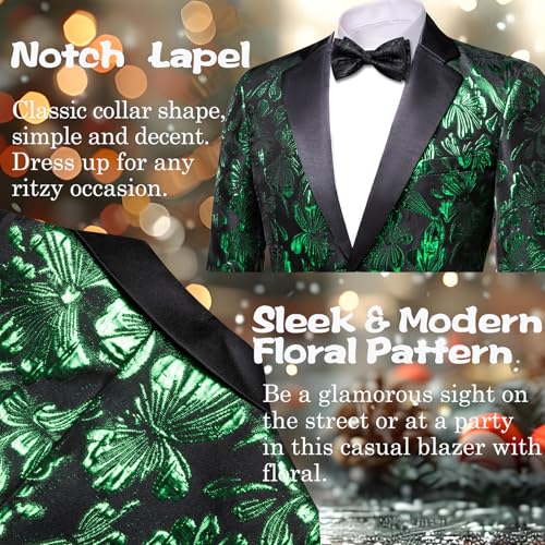 Image of Barry.Wang Mens Floral Blazer Suit Jacket Notched Lapel Casual Sport Coat | Flowers Jacquard One Button Tuxedo for Prom Wedding Party Disco Dinner Banquet Cocktail Homecoming Travel,Regular Fit