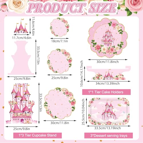 Support à cupcake princesse à 3 niveaux avec plateaux de service pour mariage - 3