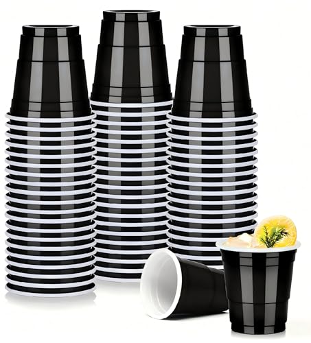 Pineburg 50 Pack 2oz Black Plastic Shot Glasses - Graduation Party Cups Elegant Spring Celebration Disposable Cups for Easter Mothers Day & Graduation Ceremonies